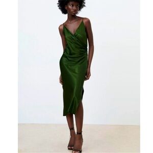 Women’s Zara Draped Elegant Green Dress size XXL